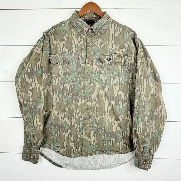 Vintage Mossy Oak Camo Button Up Shirt Mens Medium Vented Hunting Cotton - Picture 1 of 11